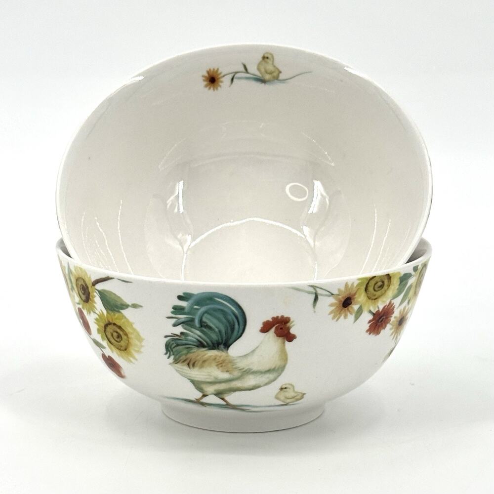 Set of 2 Pfaltzgraff Soup or Cereal Bowl Rooster Meadow Sun Flowers Daphne B